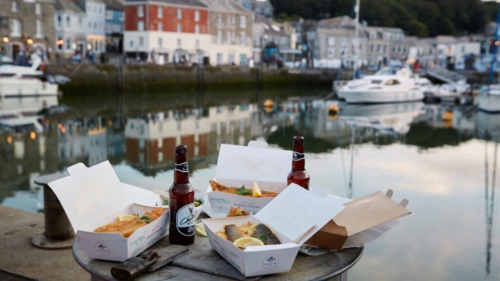 fish and chips on the harbour in padstow