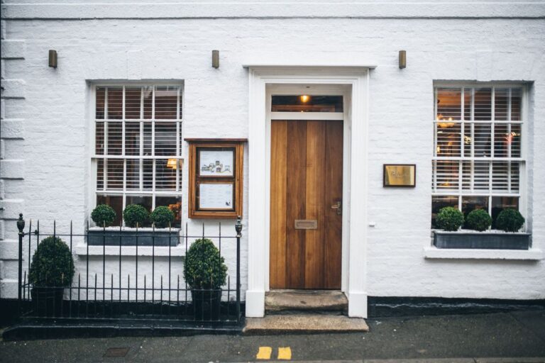 Wooden front door of no.6 restaurant