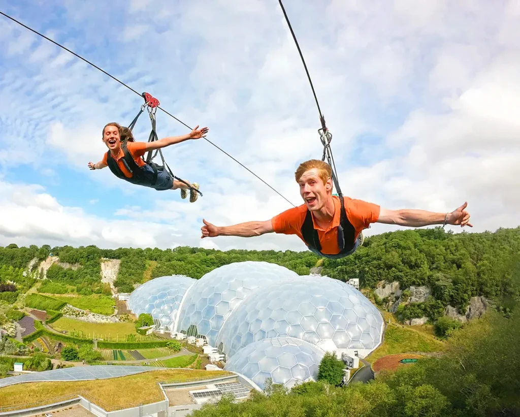 zip wire at the eden project - unusual things for couples to do in cornwall